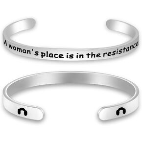 PLITI Feminist Gifts A Woman's Place is in the Resistance Jewelry for Women Gift Girl Power Women Power Equality Cuff Bangle