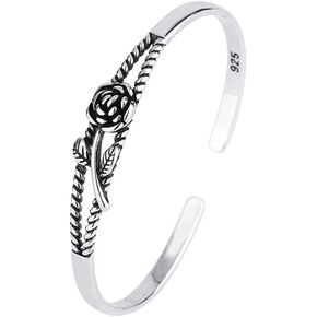 Vintage Rose Flower Open Cuff Bracelets for Women Girls Fashion Expandable Stackable Bangle Bracelet Personalized Jewelry Gifts