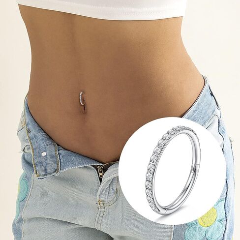 FINREZIO 6PCS 14G Belly Button Rings for Women 316L Surgical Steel Belly Ring Hoop CZ Hinged Navel Rings Clicker Segment Belly Piercing Jewelry Gold Silver Tone 8mm 10mm 12mm in Kuwait