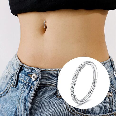 FINREZIO 6PCS 14G Belly Button Rings for Women 316L Surgical Steel Belly Ring Hoop CZ Hinged Navel Rings Clicker Segment Belly Piercing Jewelry Gold Silver Tone 8mm 10mm 12mm in Kuwait