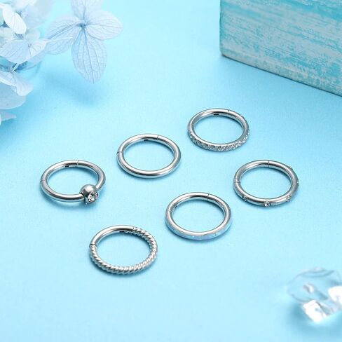 FINREZIO 6PCS 14G Belly Button Rings for Women 316L Surgical Steel Belly Ring Hoop CZ Hinged Navel Rings Clicker Segment Belly Piercing Jewelry Gold Silver Tone 8mm 10mm 12mm in Kuwait