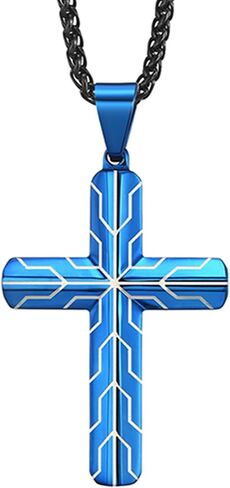 Stainless Steel Cross Necklace for Men, Cool Men Jewelry, Personalized Cross Pendant with 24 Inches Box Chain in Saudi Arabia