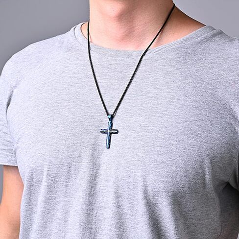 Stainless Steel Cross Necklace for Men, Cool Men Jewelry, Personalized Cross Pendant with 24 Inches Box Chain in Saudi Arabia
