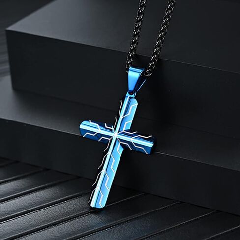 Stainless Steel Cross Necklace for Men, Cool Men Jewelry, Personalized Cross Pendant with 24 Inches Box Chain in Saudi Arabia