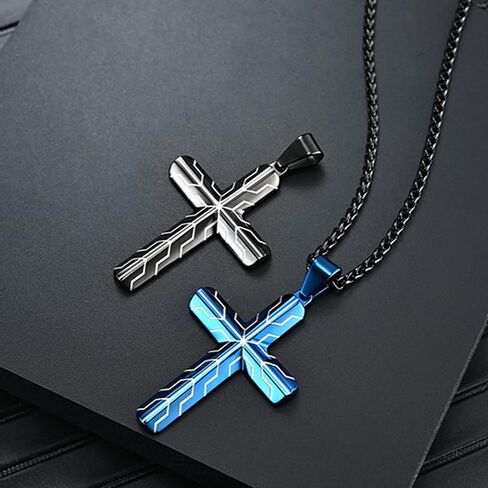 Stainless Steel Cross Necklace for Men, Cool Men Jewelry, Personalized Cross Pendant with 24 Inches Box Chain in Saudi Arabia