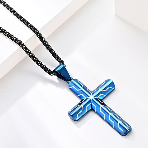 Stainless Steel Cross Necklace for Men, Cool Men Jewelry, Personalized Cross Pendant with 24 Inches Box Chain in Saudi Arabia