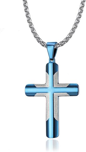 Stainless Steel Cross Necklace for Men, Cool Men Jewelry, Personalized Cross Pendant with 24 Inches Box Chain in Saudi Arabia