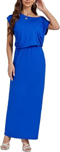 LYANER Women's Off Shoulder Draped Neck Short Sleeve Long Dress in Saudi Arabia