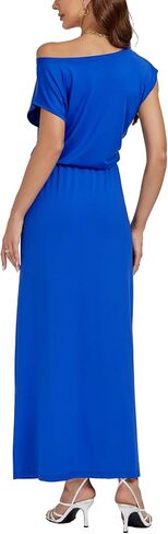 LYANER Women's Off Shoulder Draped Neck Short Sleeve Long Dress in Saudi Arabia