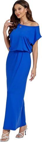 LYANER Women's Off Shoulder Draped Neck Short Sleeve Long Dress in Saudi Arabia