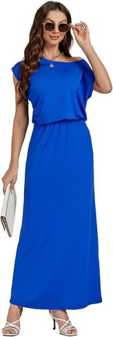 LYANER Women's Off Shoulder Draped Neck Short Sleeve Long Dress in Saudi Arabia