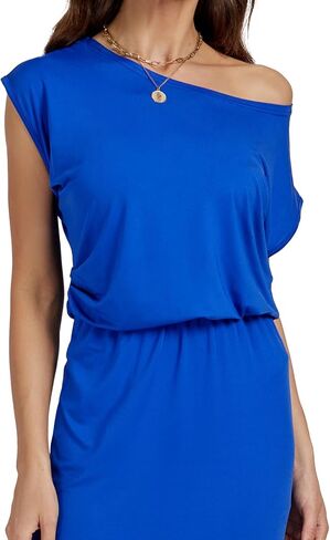 LYANER Women's Off Shoulder Draped Neck Short Sleeve Long Dress in Saudi Arabia