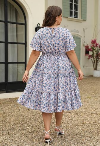 Nemidor Womens Casual Plus Size Short Sleeve Layered Swing Summer Midi Dress with Pocket NEM527 in Saudi Arabia