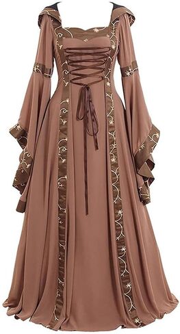 Women Renaissance Medieval Dress Irish Hooded Vintage Gothic Fairy Ball Gown Chemise Lace Up Long Flared Sleeve Dress Party in Saudi Arabia