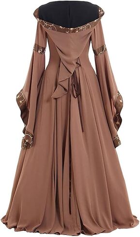 Women Renaissance Medieval Dress Irish Hooded Vintage Gothic Fairy Ball Gown Chemise Lace Up Long Flared Sleeve Dress Party in Saudi Arabia
