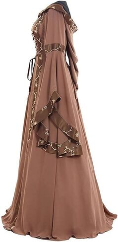 Women Renaissance Medieval Dress Irish Hooded Vintage Gothic Fairy Ball Gown Chemise Lace Up Long Flared Sleeve Dress Party in Saudi Arabia