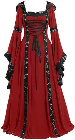 Women Renaissance Medieval Dress Irish Hooded Vintage Gothic Fairy Ball Gown Chemise Lace Up Long Flared Sleeve Dress Party in Saudi Arabia