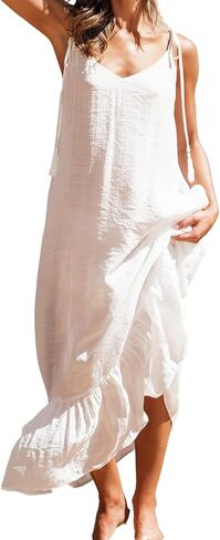 CUPSHE Women's V Neck Cover Up Dress Sleeveless Ruffled Spaghetti Straps Beach Maxi Dress in Saudi Arabia