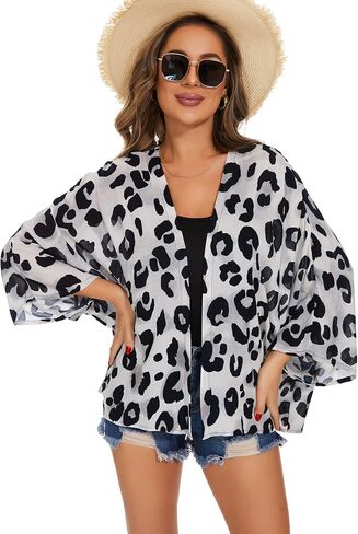 سترة كيمونو نسائية بأكمام منتفخة ومطبوعة بالأزهار وتغطية قصيرة فضفاضة وبلوزة علوية غير رسمية in Kuwait