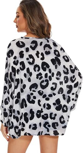 سترة كيمونو نسائية بأكمام منتفخة ومطبوعة بالأزهار وتغطية قصيرة فضفاضة وبلوزة علوية غير رسمية in Kuwait