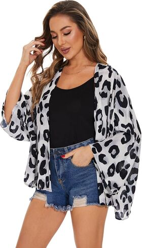 سترة كيمونو نسائية بأكمام منتفخة ومطبوعة بالأزهار وتغطية قصيرة فضفاضة وبلوزة علوية غير رسمية in Kuwait