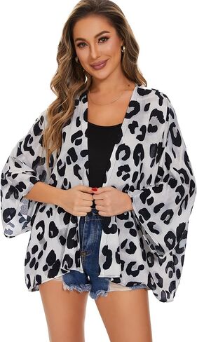 سترة كيمونو نسائية بأكمام منتفخة ومطبوعة بالأزهار وتغطية قصيرة فضفاضة وبلوزة علوية غير رسمية in Kuwait