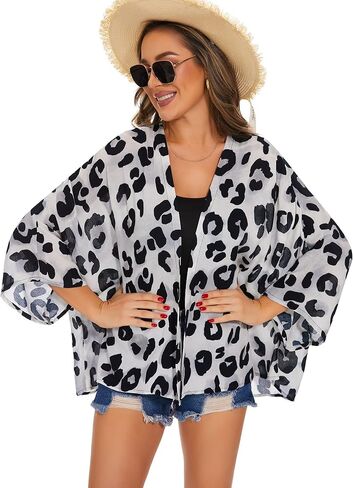 سترة كيمونو نسائية بأكمام منتفخة ومطبوعة بالأزهار وتغطية قصيرة فضفاضة وبلوزة علوية غير رسمية in Kuwait