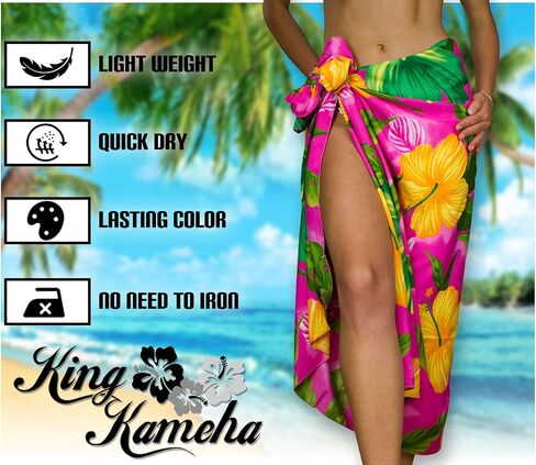 King KAMEHA هاوايان سارونج صوفية الشاطئ التفاف للنساء غير تقليدي بيكيني غير رسمي التستر بصوت عال جدا ملابس السباحة زهرة كبيرة طباعة in Saudi Arabia