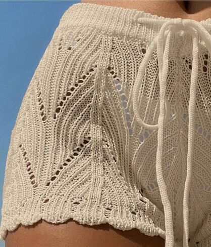 Fanosy BohoFeel Women's White Crochet Swim Cover Up Shorts - Drawstring Waist, Regular Fit, Semi-Sheer | Slight Stretch, 100% Polyester in Saudi Arabia