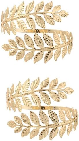 Laurel Leaf Bracelet Bridal Decor Jewelry Metal Leaves Round-Shape Bangle Arm Chain(2SET) in Saudi Arabia