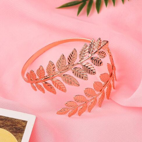 Laurel Leaf Bracelet Bridal Decor Jewelry Metal Leaves Round-Shape Bangle Arm Chain(2SET) in Saudi Arabia