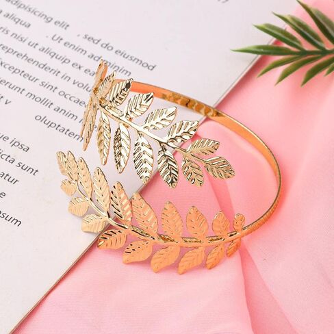 Laurel Leaf Bracelet Bridal Decor Jewelry Metal Leaves Round-Shape Bangle Arm Chain(2SET) in Saudi Arabia