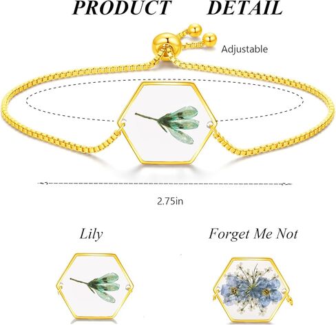 سوار Forget-Me-Not وQueen Anne's Wildflower المضغوط من الدانتيل | سوار راتنج الزهور البرية المضغوطة بالذهب | سوار يدوي شخصي | سوار زهرة ولاية ألاسكا | العودة إلى المدرسة in Saudi Arabia