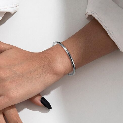 سوار مطلي بالذهب عيار 14 قيراط من Florideco مصنوع من الفولاذ المقاوم للصدأ لامع وقابل للتكديس، سوار دائري رفيع للنساء، سوار بيضاوي صلب مصقول in Kuwait