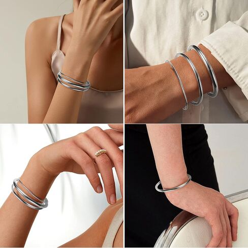 سوار مطلي بالذهب عيار 14 قيراط من Florideco مصنوع من الفولاذ المقاوم للصدأ لامع وقابل للتكديس، سوار دائري رفيع للنساء، سوار بيضاوي صلب مصقول in Kuwait