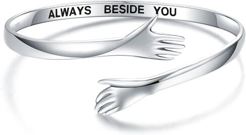 Silver Hand Hug Bracelet Adjustable - White Gold Adjustable Couple Always Beside You Hugging Bracelets Jewelry for Women, I Love You Forever Friendship Hand Wrap Around Bangle for Friends Teens in Saudi Arabia