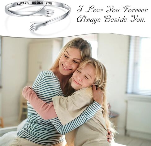 Silver Hand Hug Bracelet Adjustable - White Gold Adjustable Couple Always Beside You Hugging Bracelets Jewelry for Women, I Love You Forever Friendship Hand Wrap Around Bangle for Friends Teens in Saudi Arabia