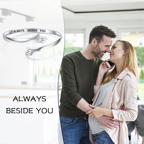 Silver Hand Hug Bracelet Adjustable - White Gold Adjustable Couple Always Beside You Hugging Bracelets Jewelry for Women, I Love You Forever Friendship Hand Wrap Around Bangle for Friends Teens in Saudi Arabia