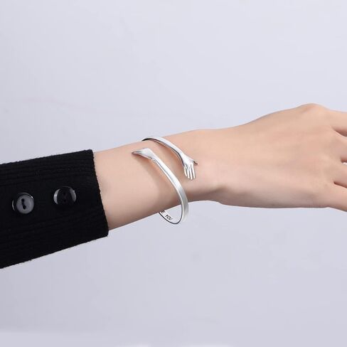 Silver Hand Hug Bracelet Adjustable - White Gold Adjustable Couple Always Beside You Hugging Bracelets Jewelry for Women, I Love You Forever Friendship Hand Wrap Around Bangle for Friends Teens in Saudi Arabia