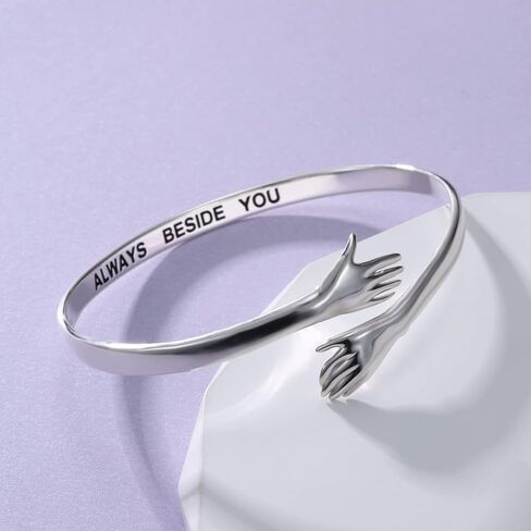 Silver Hand Hug Bracelet Adjustable - White Gold Adjustable Couple Always Beside You Hugging Bracelets Jewelry for Women, I Love You Forever Friendship Hand Wrap Around Bangle for Friends Teens in Saudi Arabia