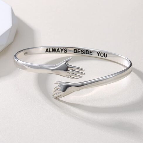 Silver Hand Hug Bracelet Adjustable - White Gold Adjustable Couple Always Beside You Hugging Bracelets Jewelry for Women, I Love You Forever Friendship Hand Wrap Around Bangle for Friends Teens in Saudi Arabia