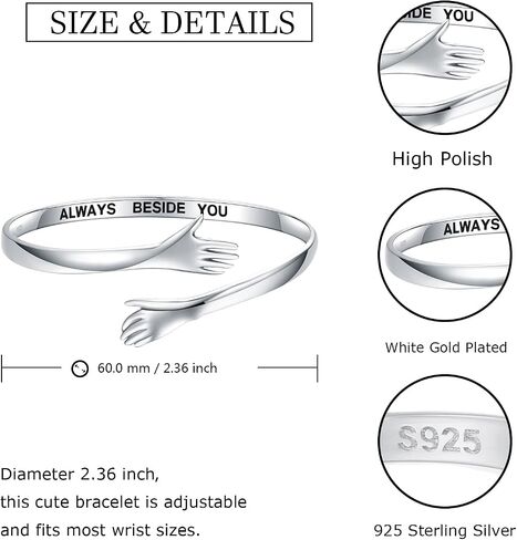 Silver Hand Hug Bracelet Adjustable - White Gold Adjustable Couple Always Beside You Hugging Bracelets Jewelry for Women, I Love You Forever Friendship Hand Wrap Around Bangle for Friends Teens in Saudi Arabia