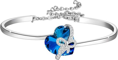 EleQueen Women's Crystals Cubic Zirconia Butterfly Heart Pendant Bangle Bracelet in Saudi Arabia