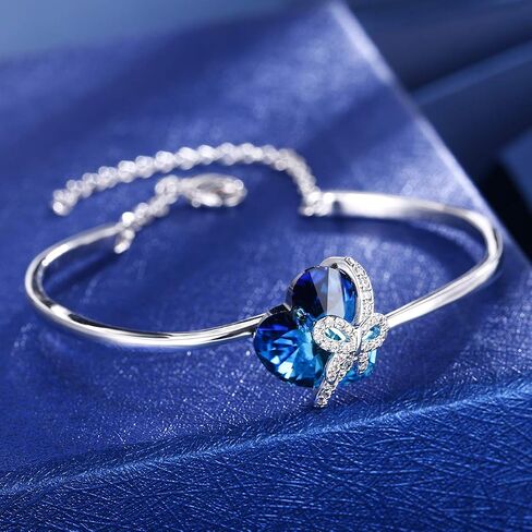 EleQueen Women's Crystals Cubic Zirconia Butterfly Heart Pendant Bangle Bracelet in Saudi Arabia
