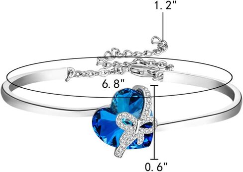EleQueen Women's Crystals Cubic Zirconia Butterfly Heart Pendant Bangle Bracelet in Saudi Arabia