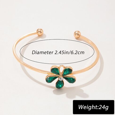 Zeshimb Gold Cuff Bangle Bracelet Vintage Emerald Flower Open Bangle Dainty Green Crystal Flower Wrist Bangle Adjustable Thin Cuff Bracelet Hand Jewelry for Women Girls in Saudi Arabia