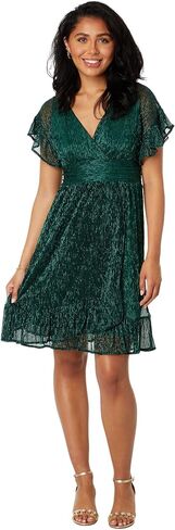 Lilly Pulitzer Sinclare Short Sleeve Party Dress for Women – Surplice Neckline – Metallic Fabric – Wrap Skirt Evergreen Metallic Knit Crinkle XL One Size in Saudi Arabia