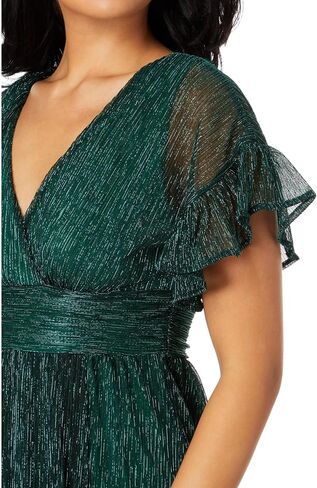 Lilly Pulitzer Sinclare Short Sleeve Party Dress for Women – Surplice Neckline – Metallic Fabric – Wrap Skirt Evergreen Metallic Knit Crinkle XL One Size in Saudi Arabia