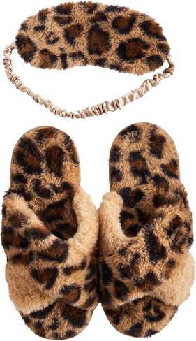 Mud Pie Women's Leopard Fuzzy Slipper and Eyemask Set in Saudi Arabia