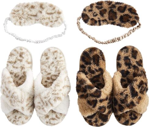 Mud Pie Women's Leopard Fuzzy Slipper and Eyemask Set in Saudi Arabia